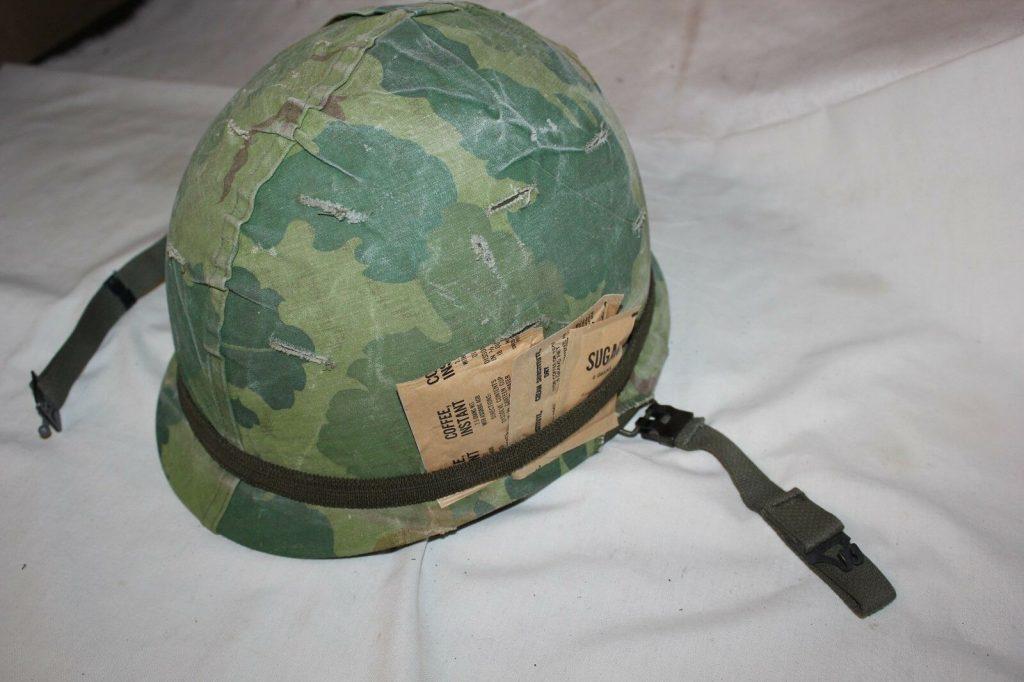 US Military Vietnam Era M1 Steel Helmet with Camouflage Mitchell Cover T13