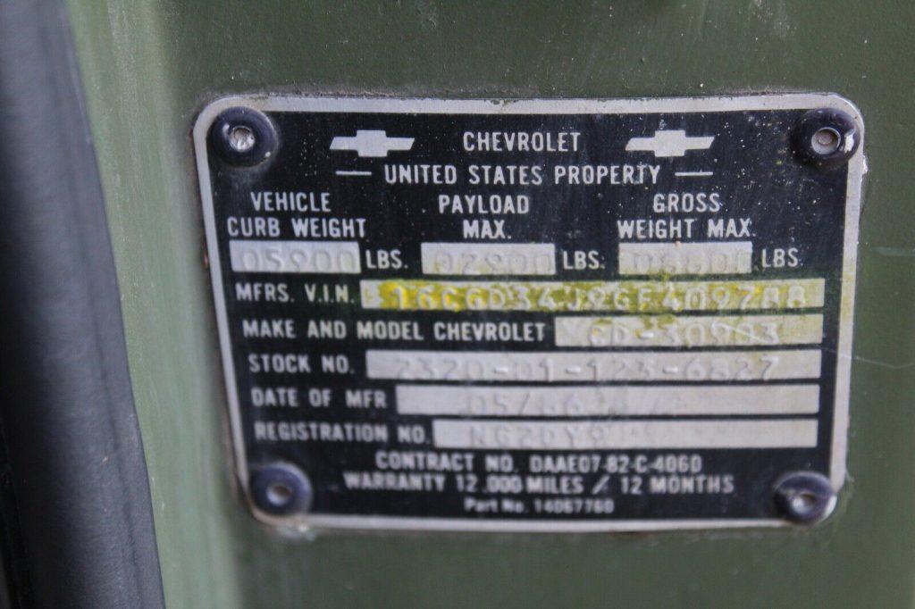 1986 Chevrolet CUCV M1008 military pickup. 6.2L