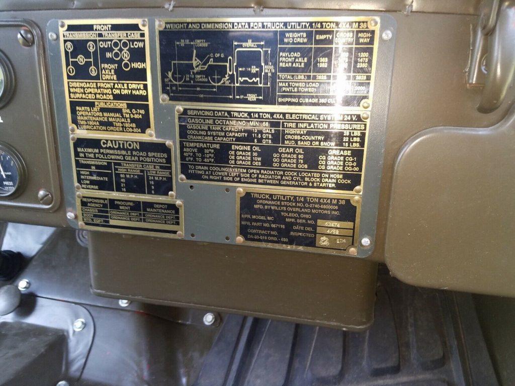 1952 Jeep Willys Overland M38 Military Jeep Military