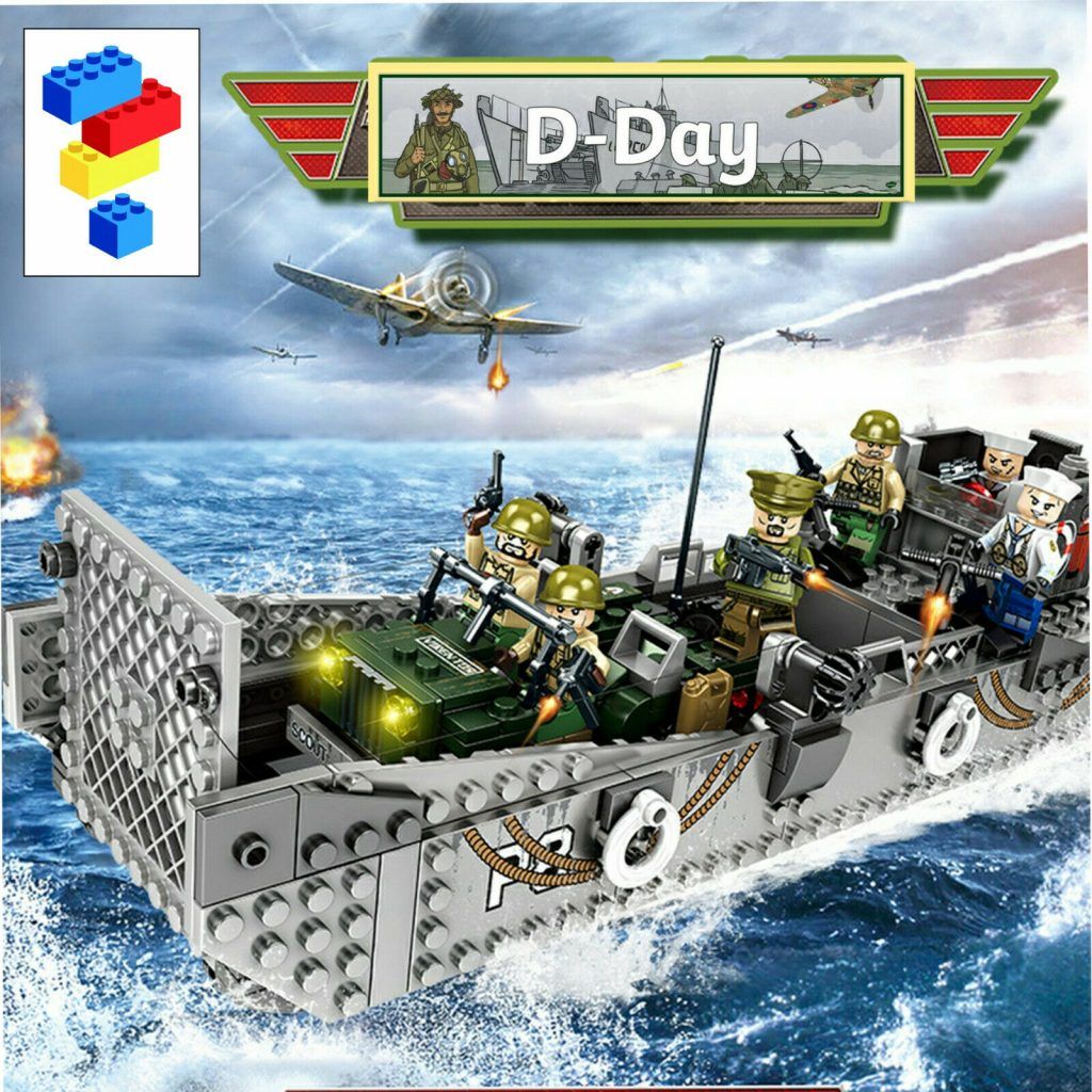 WW2 Military Landing Craft Boat + Army Jeep Truck + Soldiers Normandy fit lego