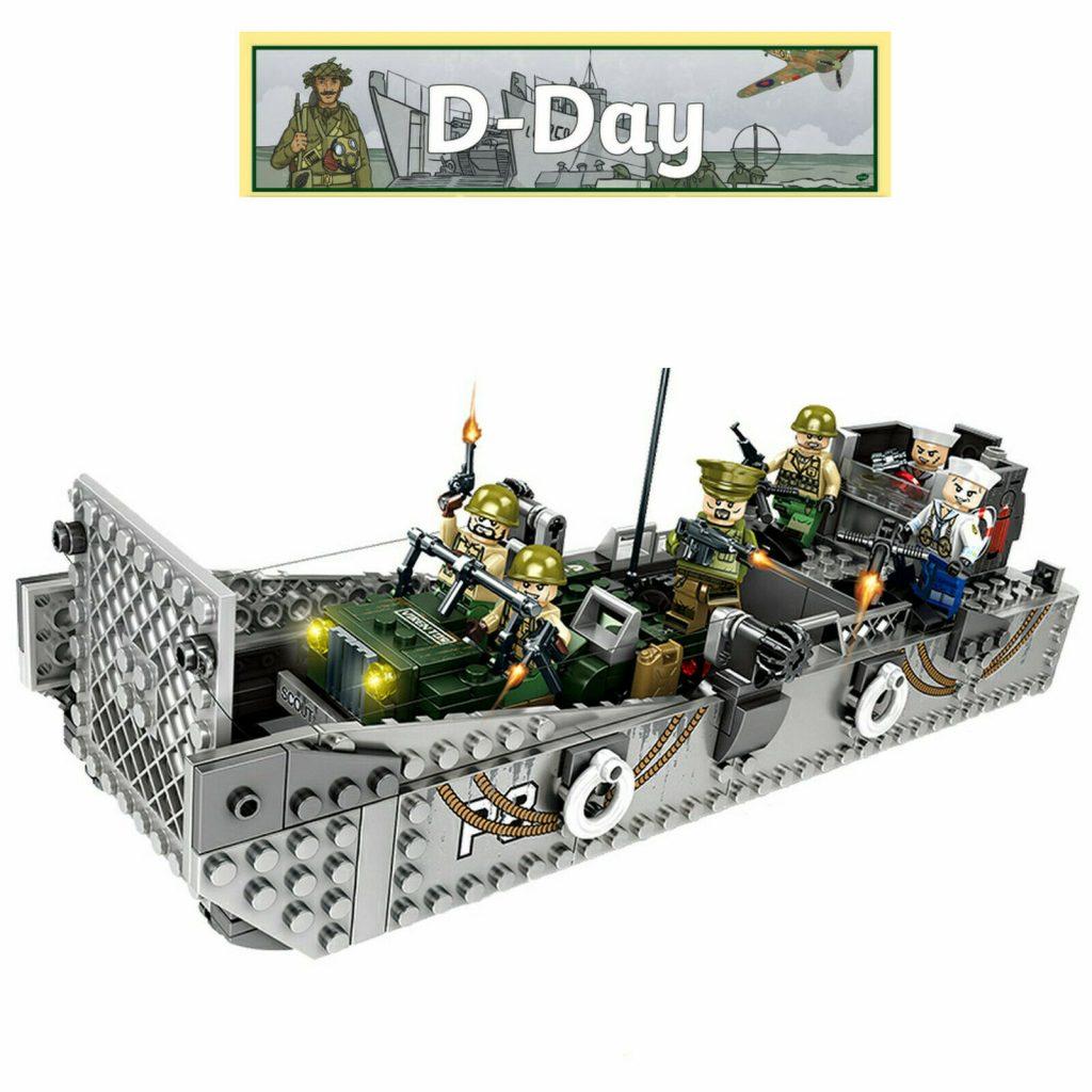 WW2 Military Landing Craft Boat + Army Jeep Truck + Soldiers Normandy fit lego