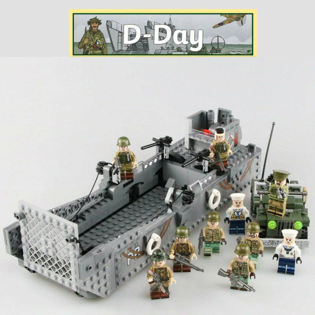 WW2 Military Landing Craft Boat + Army Jeep Truck + Soldiers Normandy fit lego