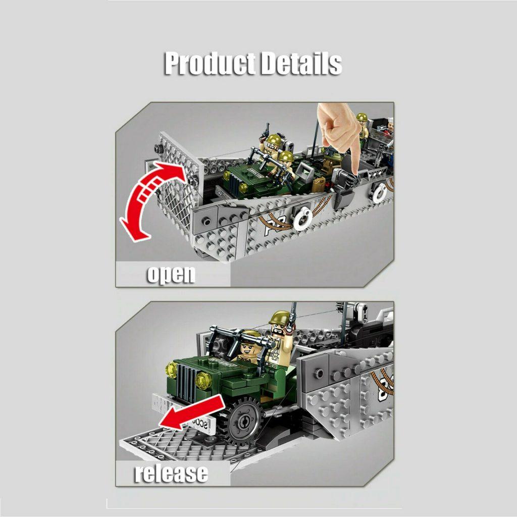 WW2 Military Landing Craft Boat + Army Jeep Truck + Soldiers Normandy fit lego