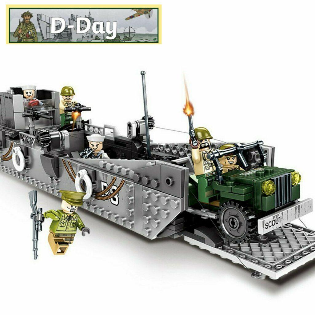 WW2 Military Landing Craft Boat + Army Jeep Truck + Soldiers Normandy fit lego