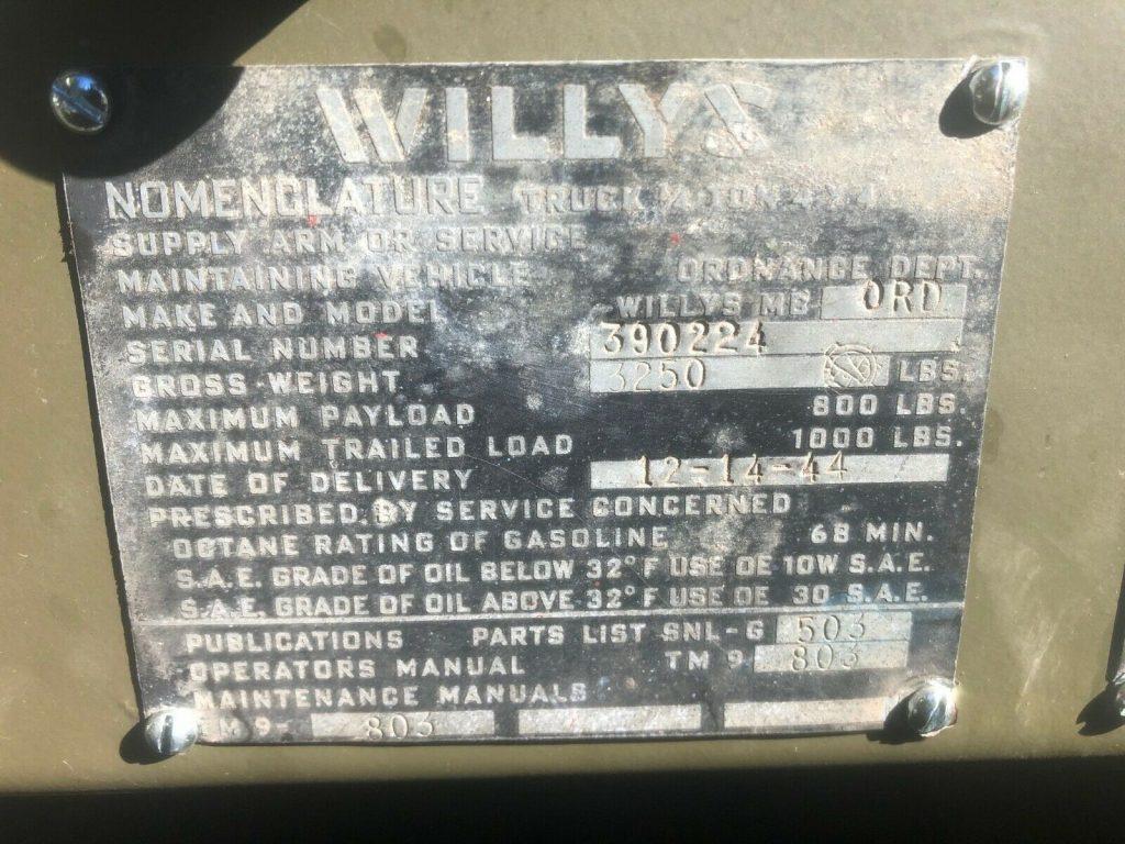 1944 Jeep Willys MB Millinery WW2