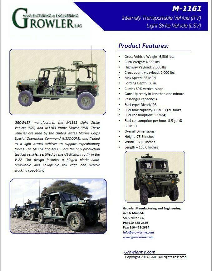 2012 General Dynamics Growler 4×4 M1161 Light Strike Vehicle (LSV) (1250 mi)