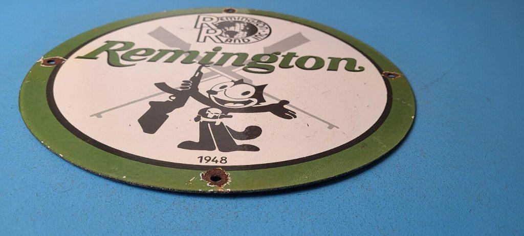 Vintage Remington Porcelain Felix CAT Chevy GUNS GAS PUMP Service Station SIGN