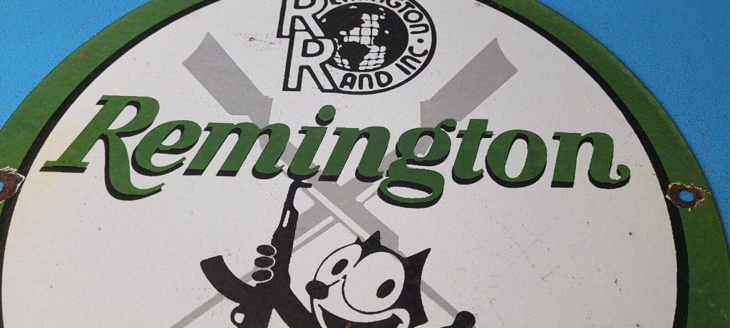 Vintage Remington Porcelain Felix CAT Chevy GUNS GAS PUMP Service Station SIGN