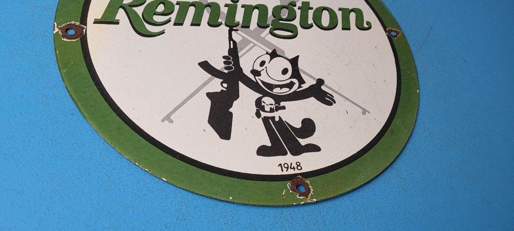 Vintage Remington Porcelain Felix CAT Chevy GUNS GAS PUMP Service Station SIGN