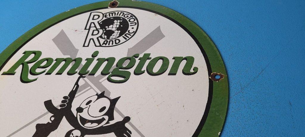 Vintage Remington Porcelain Felix CAT Chevy GUNS GAS PUMP Service Station SIGN