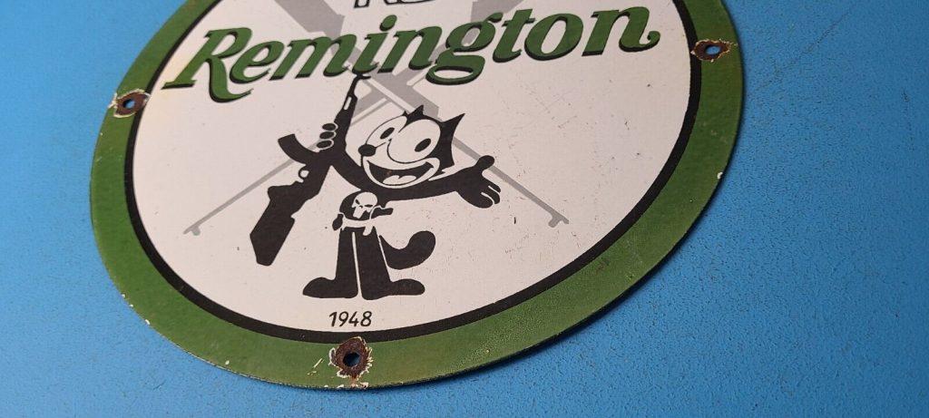 Vintage Remington Porcelain Felix CAT Chevy GUNS GAS PUMP Service Station SIGN
