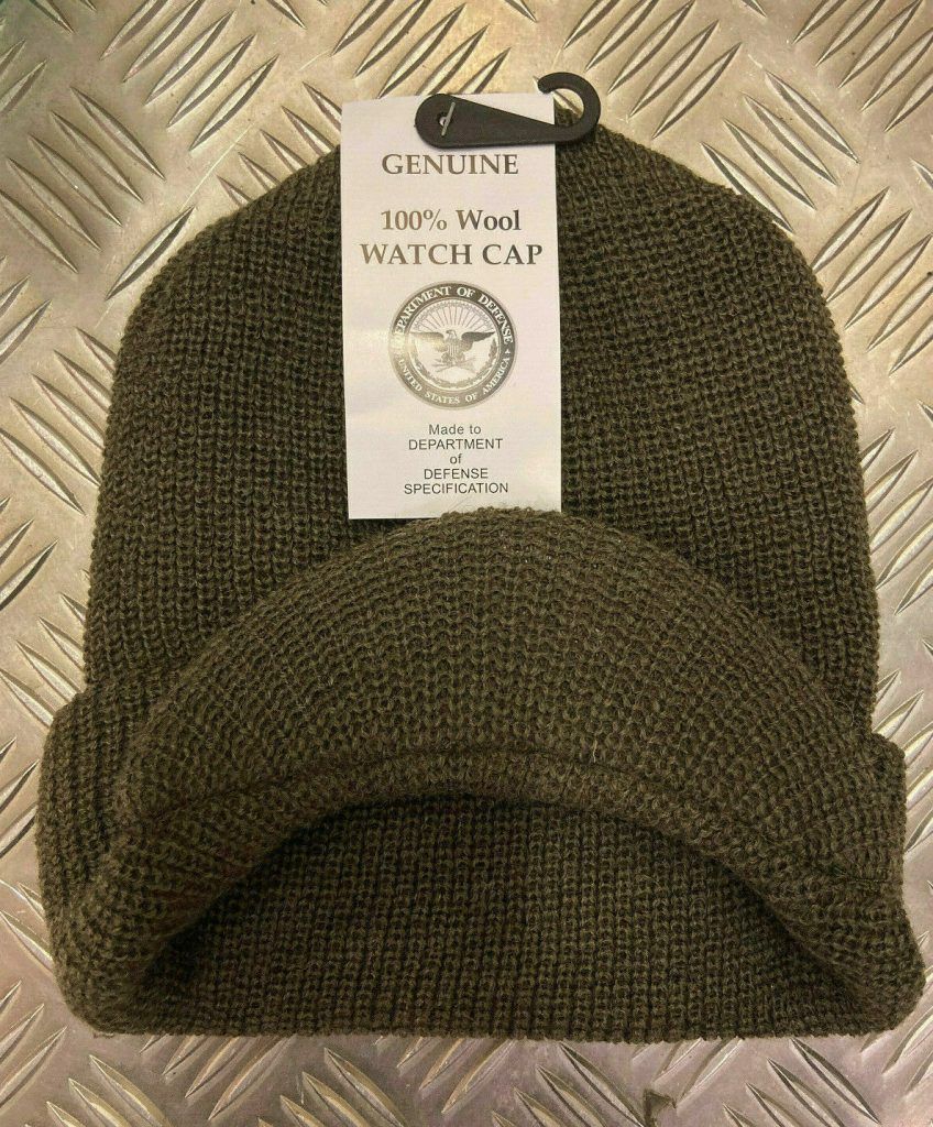 Genuine US Army Black or Olive Peak Radar Hat / Peaked Watch Cap 100% Wool New