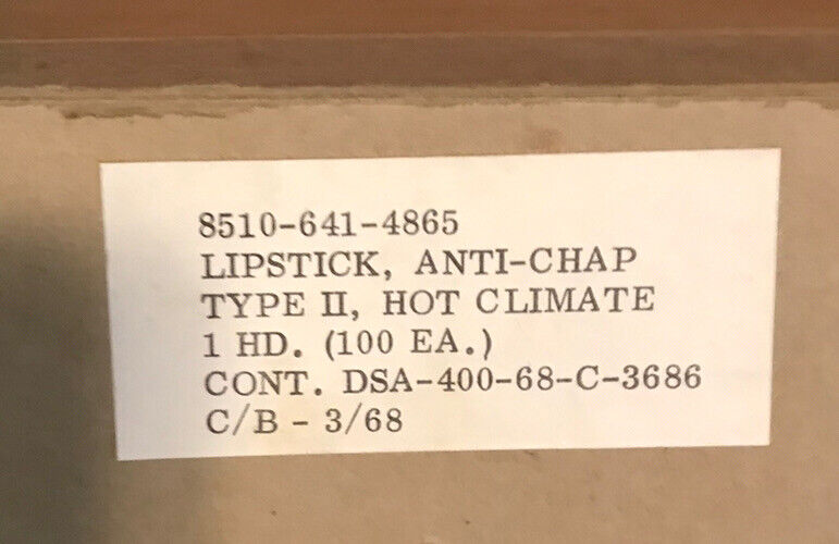 Unissued ‘68 Vietnam War US ARMY Lipstick Antichap TYPE II HOT Climate Chapstick