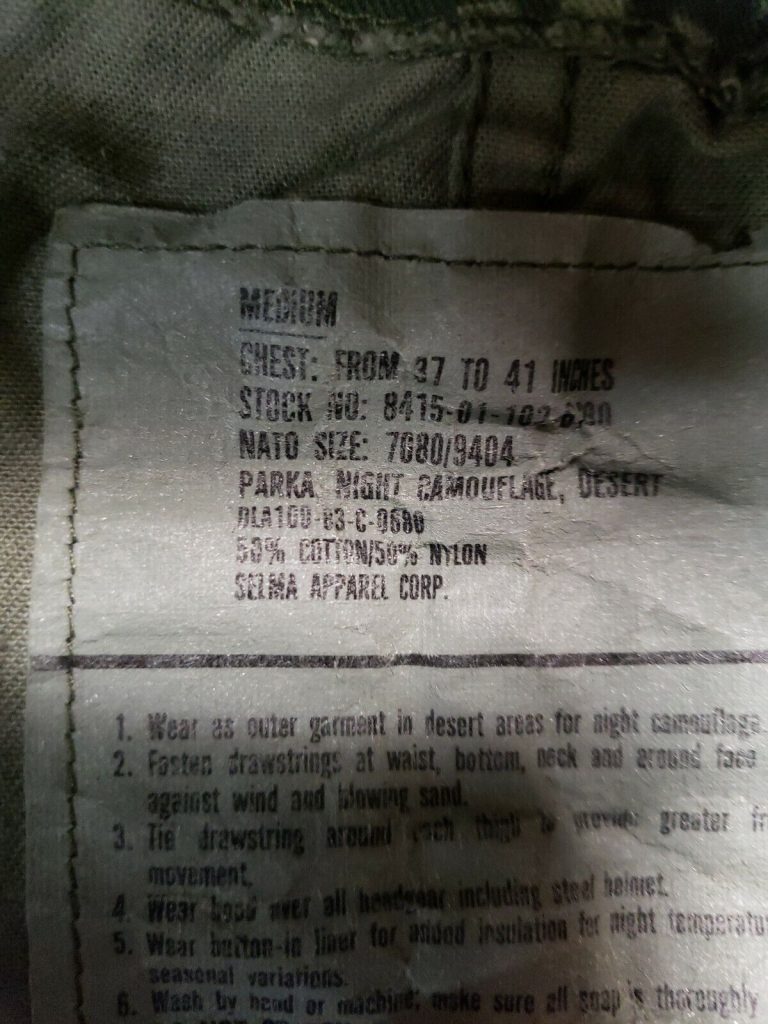 Desert Night Parka Camo Mens Medium Jacket Green US Army Military Fishtail