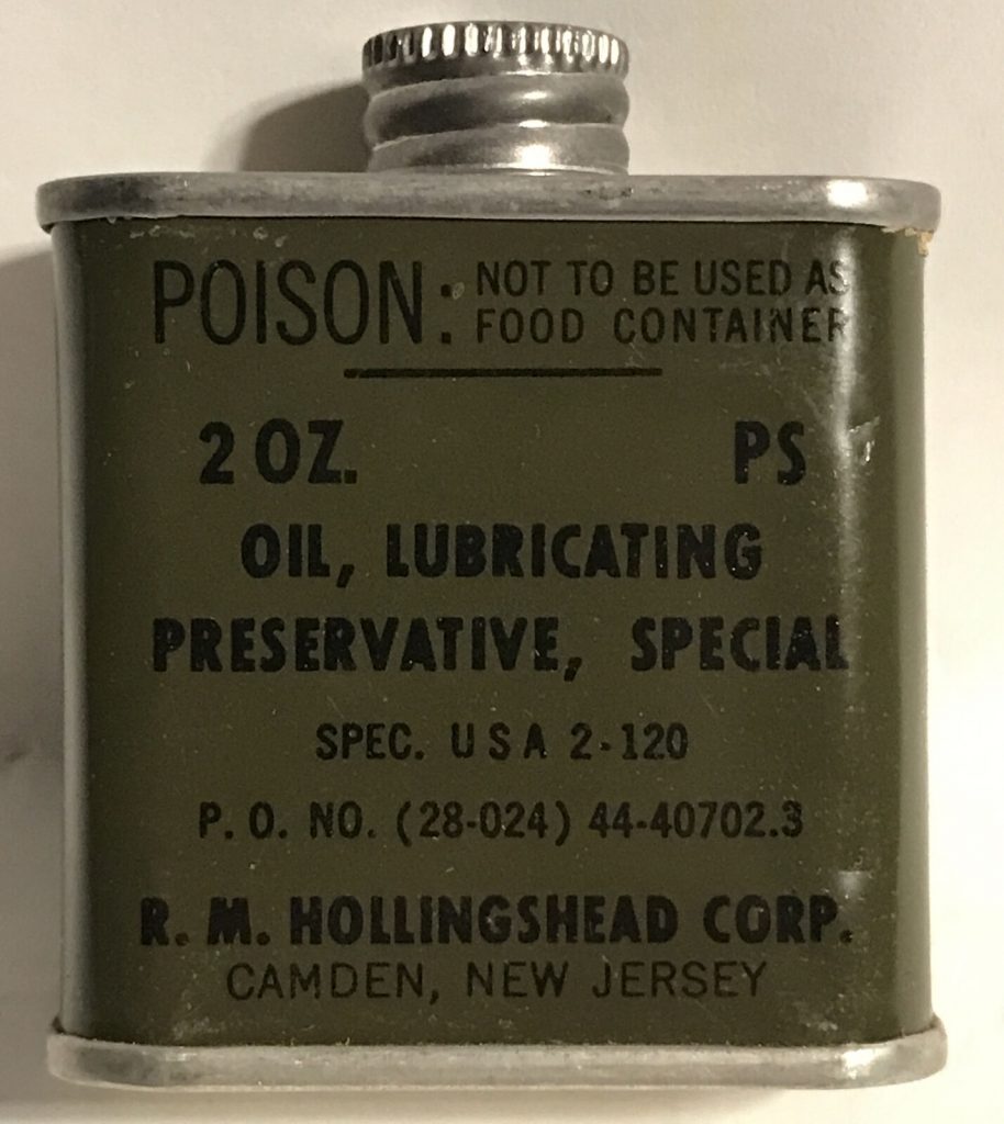 Vintage US Military 2 Oz Oil-Lubr Pres Spec Pl-Sp Can R.M. Hollingshead Corp