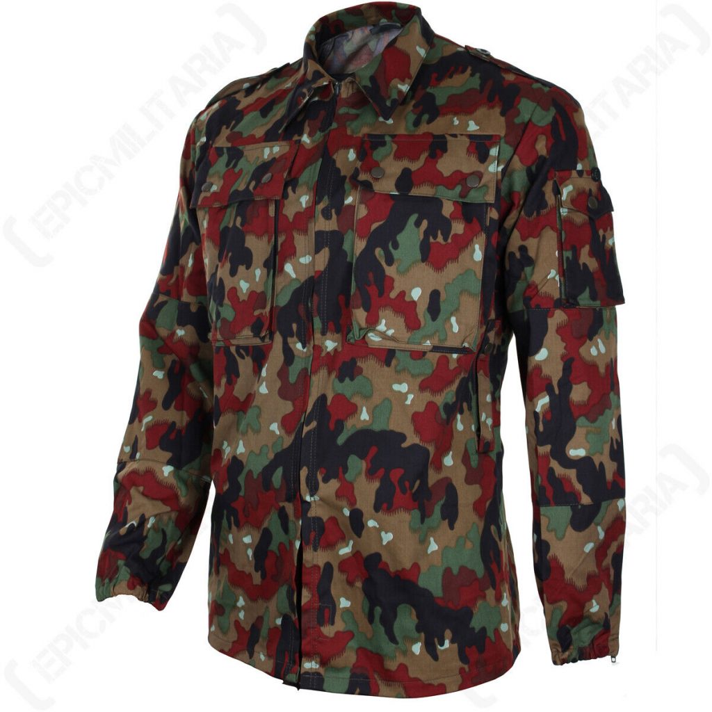 Original Swiss M83 Camo Field Jacket – Surplus Alpentarn Camouflage Coat Parka