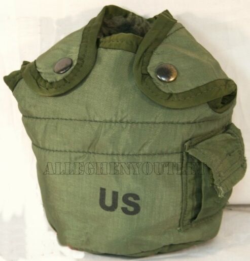 US Army Military Issue 1 QT Quart Canteen Cover Pouch OD Nylon w Alice Clips VG