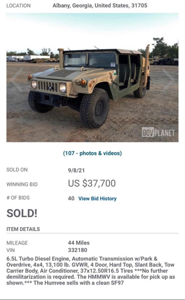 2009 Humvee GMC M1167
