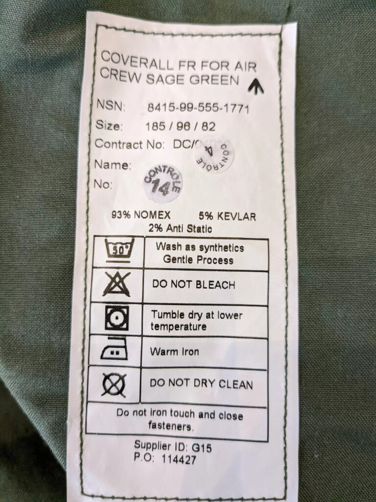 Royal Air Force & Army Corp Aircrew Flight Suit FR Coverall, Sage Green