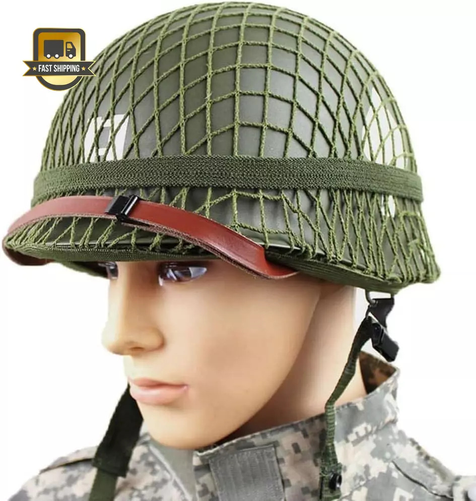 WW2 US Army M1 Helmet, Gear Uniform, Helmet Metal Steel Shell Replica wi