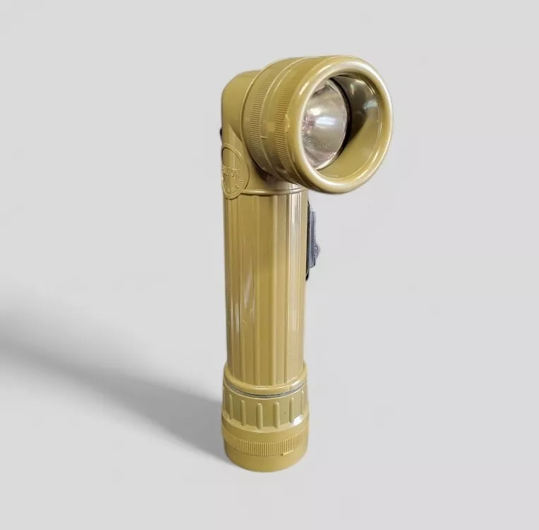 Issued Fulton Mx-991/u Angle Head Flashlight US Military OD Green Pre-1973 Vntg