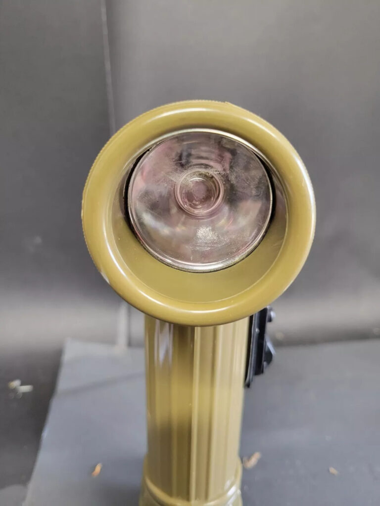 Issued Fulton Mx-991/u Angle Head Flashlight US Military OD Green Pre-1973 Vntg