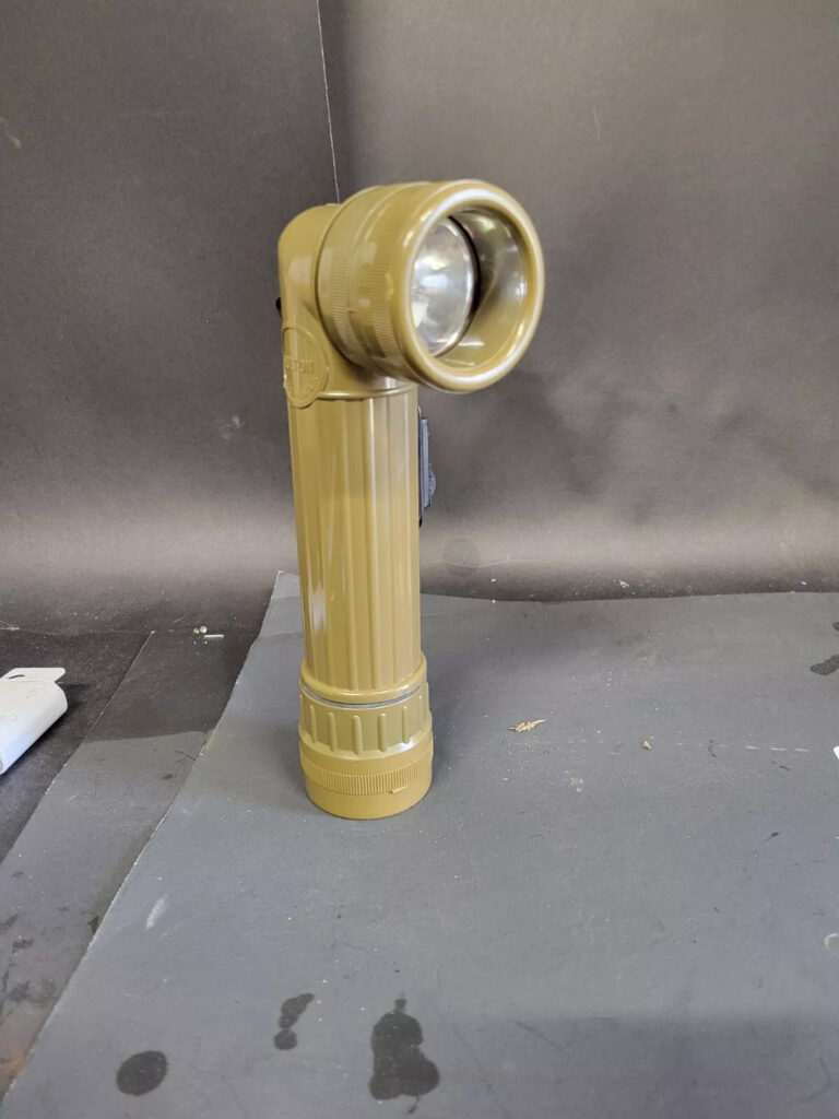 Issued Fulton Mx-991/u Angle Head Flashlight US Military OD Green Pre-1973 Vntg