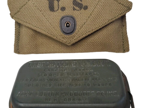 1940 WW2 WWII Vintage Carlisle First AID Bandage Pouch &amp; Packet US GI Issue f7 for sale