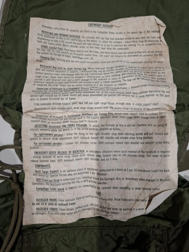US Army Lightweight Rucksack Vietnam War Era – P65 Frame
