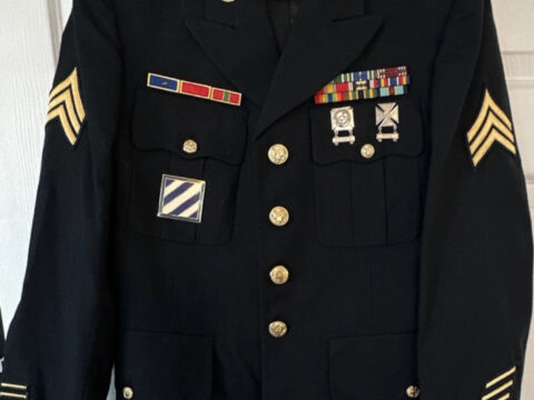 U.S. Army Dress Uniform Jacket Service Coat 37R CLA w/ Ribbons Sergeant Chevrons for sale