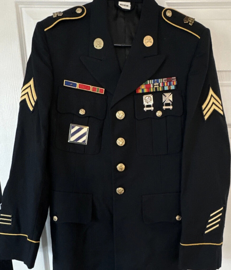 U.S. Army Dress Uniform Jacket Service Coat 37R CLA w/ Ribbons Sergeant Chevrons