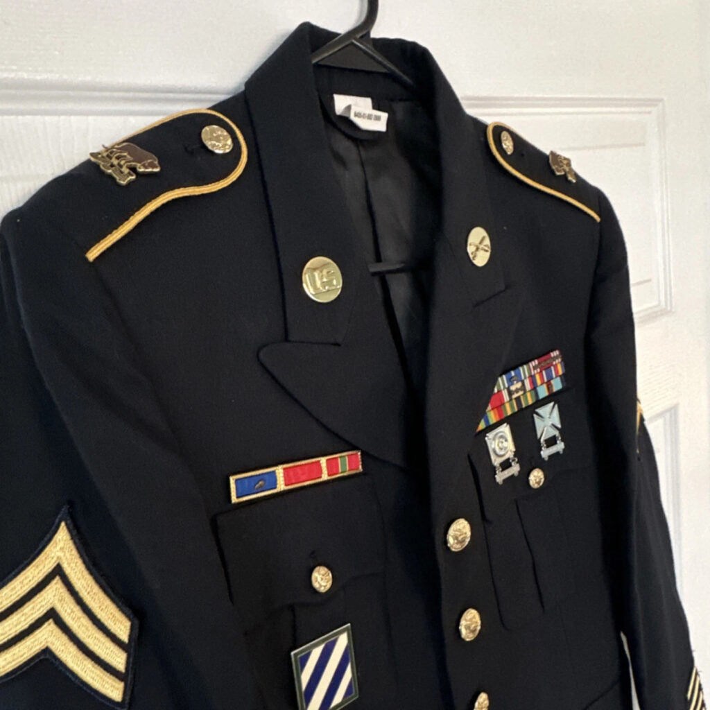U.S. Army Dress Uniform Jacket Service Coat 37R CLA w/ Ribbons Sergeant Chevrons