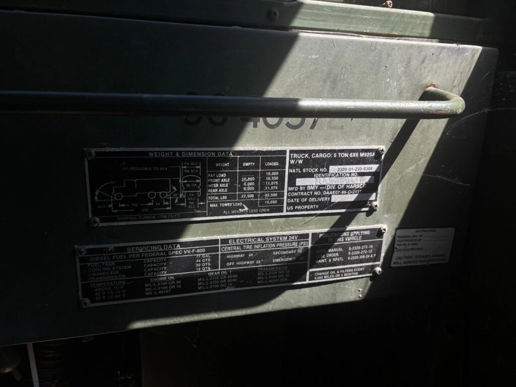 M925a 1988 5 ton Truck Cargo with 2 Lb line pull Winch