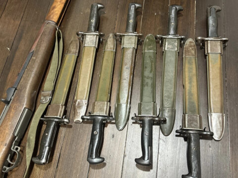 Original M1 Garand Bayonet US Marked w/ E-US Scabbard also fits 1903 1903a3 NICE for sale
