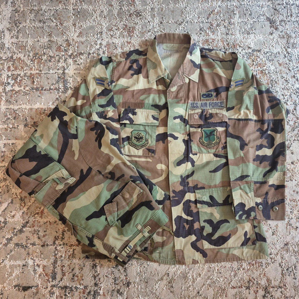 Vintage USAF Woodland Camo BDU Set Med Long Coat Reg Trousers Ripstop