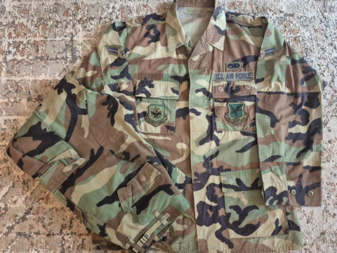 Vintage USAF Woodland Camo BDU Set Med Long Coat Reg Trousers Ripstop for sale